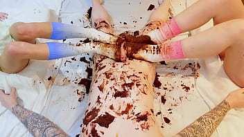Pastel crush chocolate cake and cock addition foot fetish