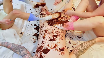 Pastel crush chocolate cake and cock addition foot fetish