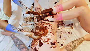 Pastel crush chocolate cake and cock addition foot fetish