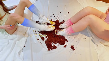 Pastel crush chocolate cake and cock addition foot fetish