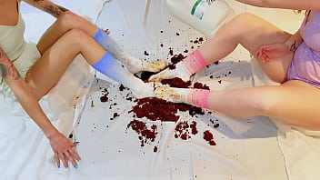 Pastel crush chocolate cake and cock addition foot fetish