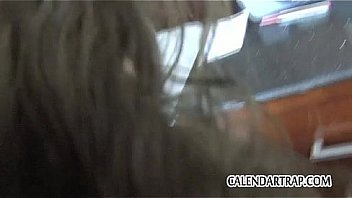 Big tit brunette strips down