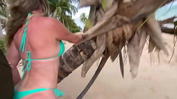 A milf teased man on the beach and he got overexcited and fucked her in the ass