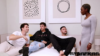 Ebony whore zaawaadi gets banged by 3 rough studs