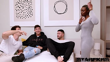 Ebony whore zaawaadi gets banged by 3 rough studs