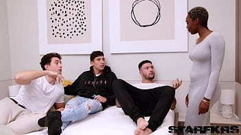 Ebony whore zaawaadi gets banged by 3 rough studs