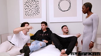 Ebony whore zaawaadi gets banged by 3 rough studs