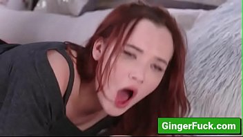 Sexy redhead love hard bang on sofa in front of camera