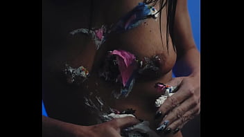 Messy food birthday cake girl