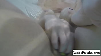 Blonde babe gets wet