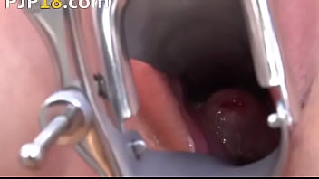 Brunette babe using huge gyno dildos