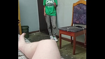 Perfect 18 year old teen gets to shy to suck cock for old grandpa ends up giving daddy naked handjob instead