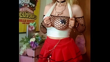 Slow mo big tits in fishnet with miniskirt qtlux