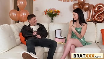 Newly legal teen split open by two on her birthday