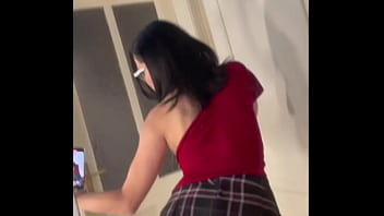 Selfie video masturbates in miniskirt and stockings
