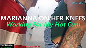 Marianna on her knees working for my hot cum
