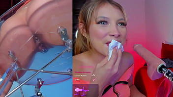 Blonde enjoying her toy machine