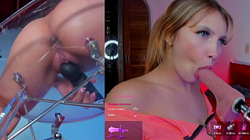 Blonde enjoying her toy machine