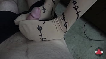 Eating while jerking his feet