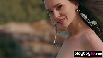 Skinny Small Titted Naked Beauty Spreads Her Legs By The Pool thumbnail