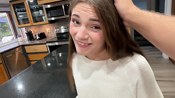 Tiny step daughter gives her pussy to old man