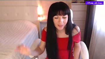 Little titty m'lady in red sexy strip tease & pussy please