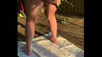 Dirty wife shoving wand up ass