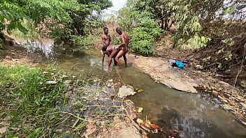 Curvy brown skinned ebony ready to be devored at the stream