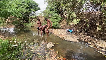 Curvy brown skinned ebony ready to be devored at the stream