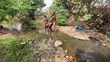 Curvy brown skinned ebony ready to be devored at the stream