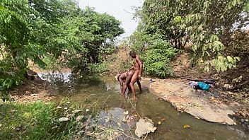 Curvy brown skinned ebony ready to be devored at the stream