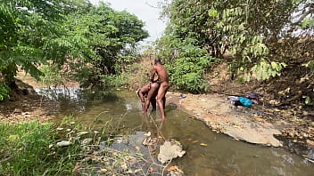 Curvy brown skinned ebony ready to be devored at the stream
