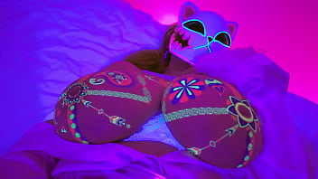 Neon glow massive tits masked hottie goes wild solo masturbating with anime moans lilykoti