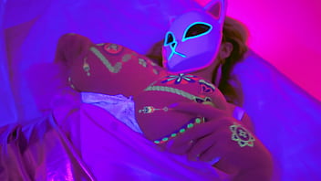 Neon glow massive tits masked hottie goes wild solo masturbating with anime moans lilykoti
