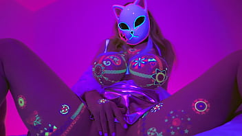 Neon glow massive tits masked hottie goes wild solo masturbating with anime moans lilykoti