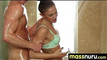 Nuru massage ends with a hot shower fuck