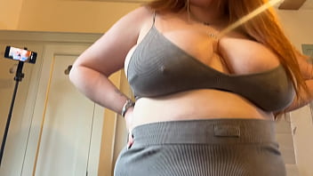 Busty redhead from nextdoor gives titjob and gets creampied