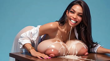 Hot perverted ai latina news anchor plays with her cum tits on her desk