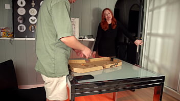Redhead delivery girl steals my pizza and gets fucked as punishment