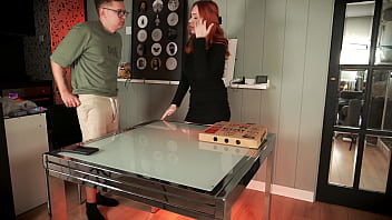 Redhead delivery girl steals my pizza and gets fucked as punishment