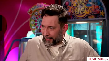 Sky pierce wants to try giving her stepdad blowjob in the amusement park but he hesitates she shows him her pussy getting him hard and fuck her