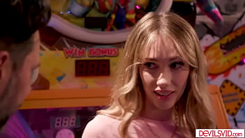 Sky pierce wants to try giving her stepdad blowjob in the amusement park but he hesitates she shows him her pussy getting him hard and fuck her