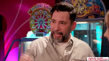 Sky pierce wants to try giving her stepdad blowjob in the amusement park but he hesitates she shows him her pussy getting him hard and fuck her