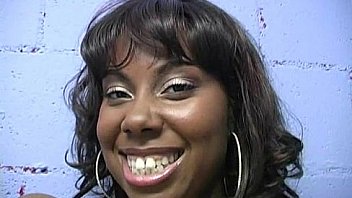 Ebony slut fucks a white gloryhole cock in her first interracial scene 26