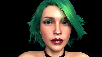 Solo chick with green hair riding a dildo 3d porn