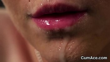 Spicy doll gets cumshot on her face sucking all the spunk