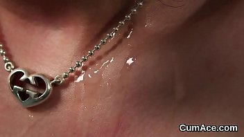 Spicy doll gets cumshot on her face sucking all the spunk