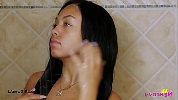 Gorgeous brunette enjoys a sensual bath