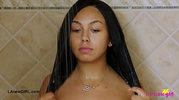 Gorgeous brunette enjoys a sensual bath