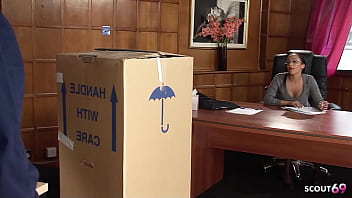 Nymphomaniac big boobs latina cougar boss seduce the deliver guy with big dick to risky fuck at office